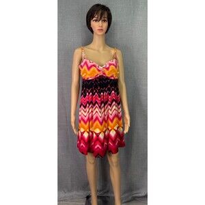 Bisou Bisou Michele Bohbot Women's Size 16 Babydoll Mini Dress Zigzag Print